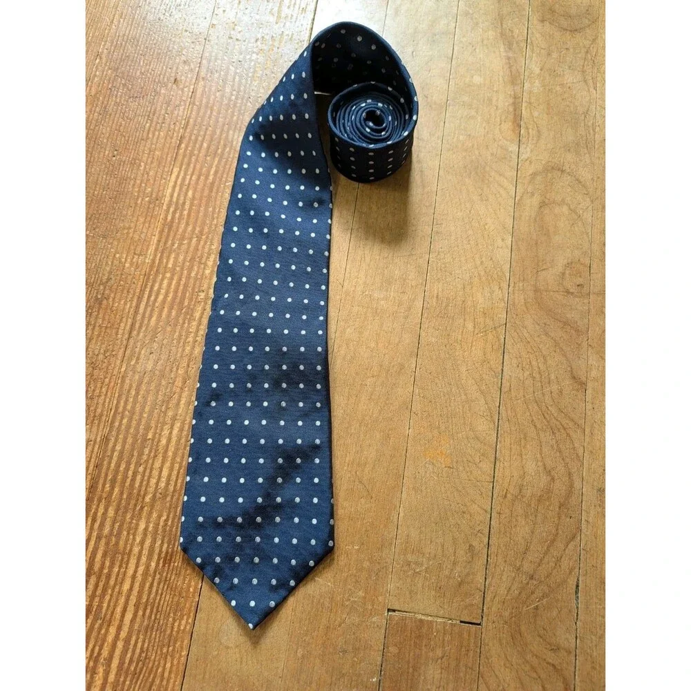 Lauren Ralph Lauren Silk Necktie Tie Polka Dot Blue Business Party Suit 3.25